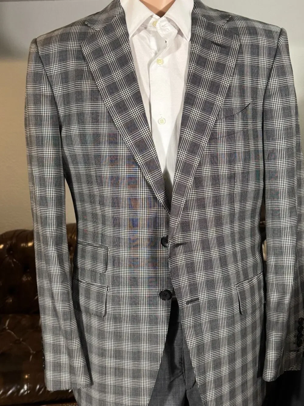 Tom Ford Blazer Prince of Wales Houndstooth 50 40R Notch Lapel Wool